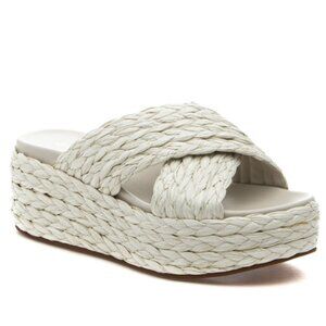 J Slides Cream Braided Platform Slide Sandals